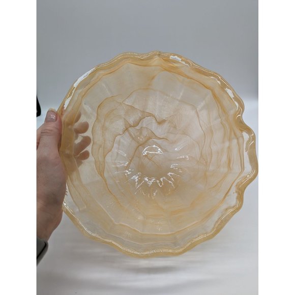 Peach Lavorazione Ribbon Style Glass Bowl Hand Blown Functional Art Fruit - Picture 5 of 12